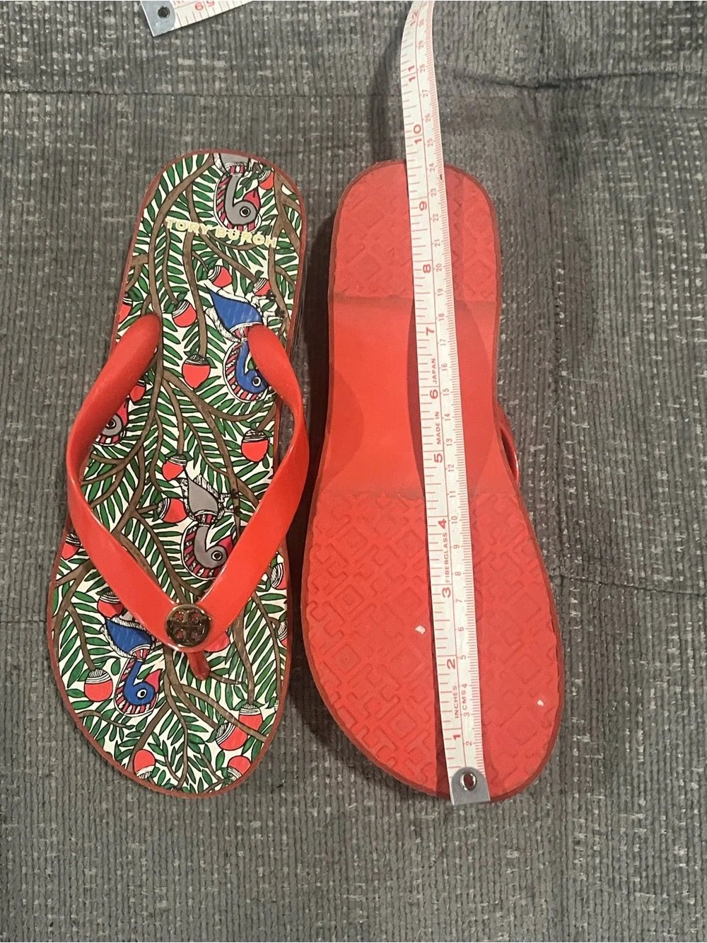 Tory Burch Red Strap Tropical Print Flip Flops